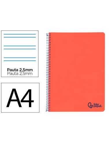 Cuaderno Espiral Liderpapel A4 Wonder Tapa Plastico 80H 90Gr Pauta Estrecha 2,5Mm Con Margen Color Rojo