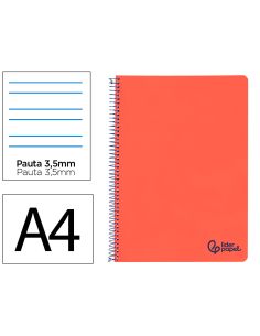 Cuaderno Espiral Liderpapel A4 Wonder Tapa Plastico 80H 90Gr Pauta Ancha 3,5Mm Con Margen Color Rojo