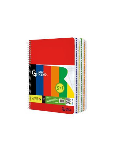 Cuaderno Espiral Liderpapel A4 Wonder Tapa Plastica 80H 90Gr Cuadro 4Mm Con Margen Pack 5+1 Colores Surtidos