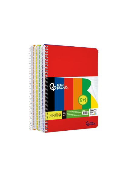 Cuaderno Espiral Liderpapel A4 Wonder Tapa Plastica 80H 90Gr Cuadro 4Mm Con Margen Pack 5+1 Colores Surtidos