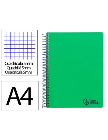 Cuaderno Espiral Liderpapel A4 Micro Wonder Tapa Plastico 120H 90Gr Cuadro 5Mm 5 Bandas 4 Taladros Color Verde Oscuro