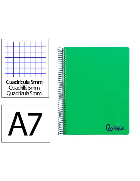 Cuaderno Espiral Liderpapel A7 Micro Wonder Tapa Plastico 100H 90Gr Cuadro 5Mm 4 Bandas Color Verde Oscuro