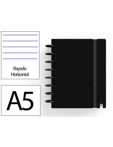 Cuaderno Ingeniox Foam A5 80H Rayado Horizontal Negro