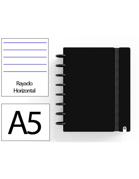 Cuaderno Ingeniox Foam A5 80H Rayado Horizontal Negro