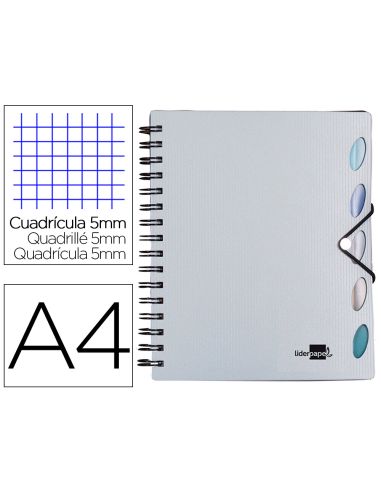 Cuaderno Espiral Liderpapel A4 Micro Executive Tapa Plastico 100H 80Gr Cuadro 5Mm 5 Sep Aradores Con Gomilla Plata