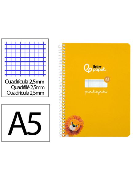 Cuaderno Espiral Liderpapel A5 Pautaguia Tapa Blanda 40H 75Gr Cuadro Pautado 2,5Mm Color Amarillo