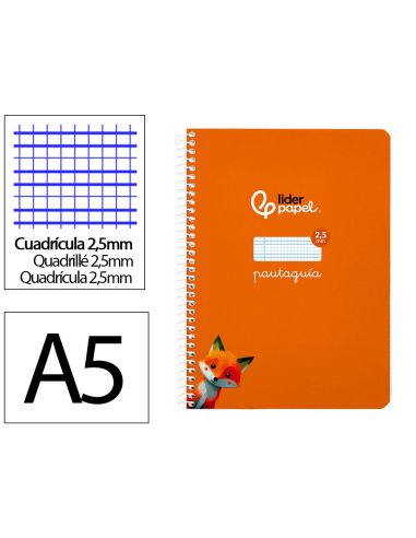 Cuaderno Espiral Liderpapel A5 Pautaguia Tapa Blanda 40H 75Gr Cuadro Pautado 2,5Mm Color Naranja
