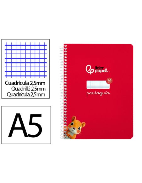 Cuaderno Espiral Liderpapel A5 Pautaguia Tapa Blanda 40H 75Gr Cuadro Pautado 2,5Mm Color Rojo