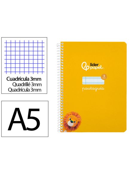 Cuaderno Espiral Liderpapel A5 Pautaguia Tapa Blanda 40H 75Gr Cuadro Pautado 3Mm Color Amarillo
