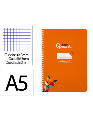 Cuaderno Espiral Liderpapel A5 Pautaguia Tapa Blanda 40H 75Gr Cuadro Pautado 3Mm Color Naranja