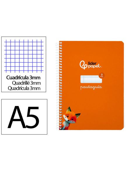Cuaderno Espiral Liderpapel A5 Pautaguia Tapa Blanda 40H 75Gr Cuadro Pautado 3Mm Color Naranja
