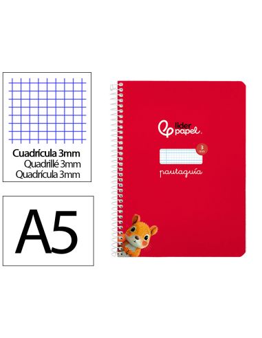 Cuaderno Espiral Liderpapel A5 Pautaguia Tapa Blanda 40H 75Gr Cuadro Pautado 3Mm Color Rojo