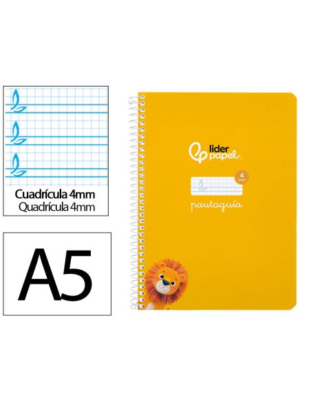 Cuaderno Espiral Liderpapel A5 Pautaguia Tapa Blanda 40H 75Gr Cuadro Pautado 4Mm Color Amarillo