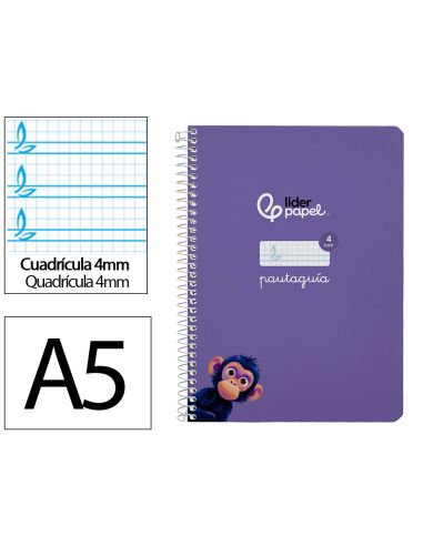 Cuaderno Espiral Liderpapel A5 Pautaguia Tapa Blanda 40H 75Gr Cuadro Pautado 4Mm Color Lila