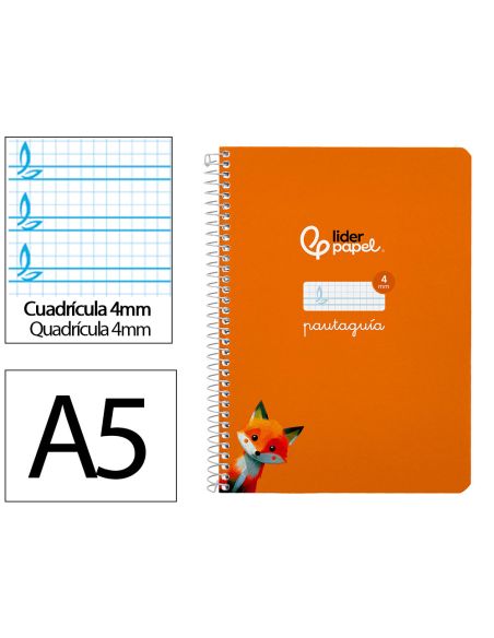 Cuaderno Espiral Liderpapel A5 Pautaguia Tapa Blanda 40H 75Gr Cuadro Pautado 4Mm Color Naranja