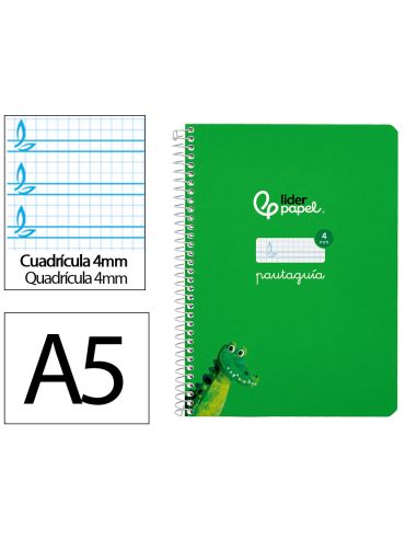 Cuaderno Espiral Liderpapel A5 Pautaguia Tapa Blanda 40H 75Gr Cuadro Pautado 4Mm Color Verde