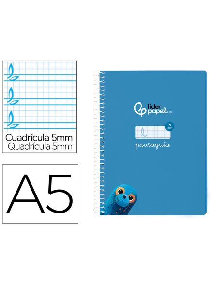 Cuaderno Espiral Liderpapel A5 Pautaguia Tapa Blanda 40H 75Gr Cuadro Pautado 5Mm Color Azul