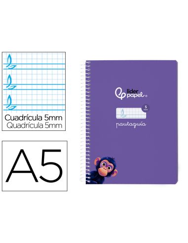 Cuaderno Espiral Liderpapel A5 Pautaguia Tapa Blanda 40H 75Gr Cuadro Pautado 5Mm Color Lila
