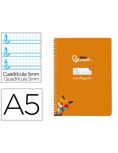 Cuaderno Espiral Liderpapel A5 Pautaguia Tapa Blanda 40H 75Gr Cuadro Pautado 5Mm Color Naranja