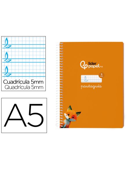 Cuaderno Espiral Liderpapel A5 Pautaguia Tapa Blanda 40H 75Gr Cuadro Pautado 5Mm Color Naranja