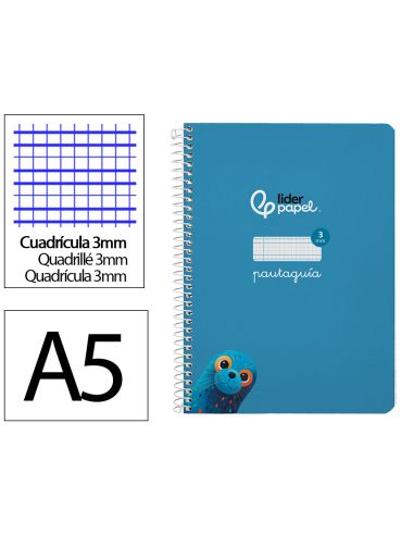 Cuaderno Espiral Liderpapel A5 Pautaguia Tapa Dura 80H 90Gr Cuadro Pautado 3Mm Color Azul