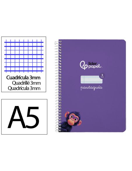 Cuaderno Espiral Liderpapel A5 Pautaguia Tapa Dura 80H 90Gr Cuadro Pautado 3Mm Color Lila