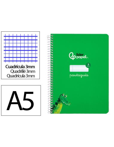 Cuaderno Espiral Liderpapel A5 Pautaguia Tapa Dura 80H 90 Gr Cuadro Pautado 3Mm Color Verde