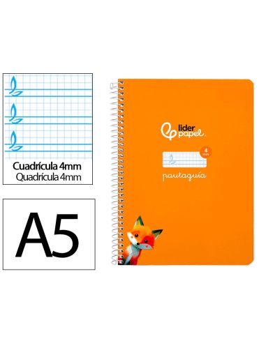 Cuaderno Espiral Liderpapel A5 Pautaguia Tapa Dura 80H 90Gr Cuadro Pautado 4Mm Color Naranja