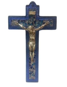 Cruz Murano Azul Cuerpo Metal 16Cm