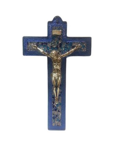 Cruz Murano Azul Cuerpo Metal 16Cm