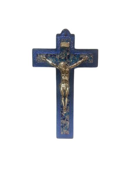 Cruz Murano Azul Cuerpo Metal 16Cm