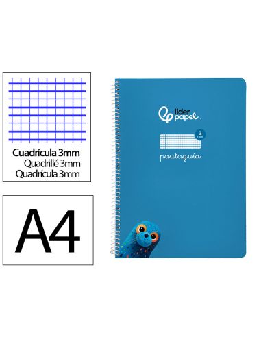 Cuaderno Espiral Liderpapel A4 Pautaguia Tapa Blanda 80H 75Gr Cuadro Pautado 3Mm Color Azul