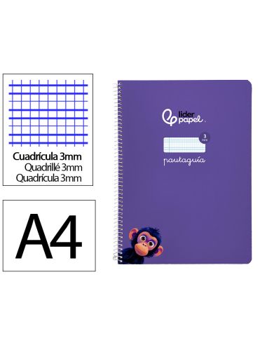 Cuaderno Espiral Liderpapel A4 Pautaguia Tapa Blanda 80H 75Gr Cuadro Pautado 3Mm Color Lila