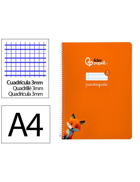 Cuaderno Espiral Liderpapel A4 Pautaguia Tapa Blanda 80H 75Gr Cuadro Pautado 3Mm Color Naranja