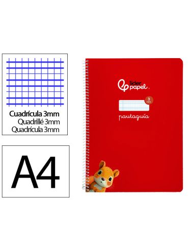 Cuaderno Espiral Liderpapel A4 Pautaguia Tapa Blanda 80H 75Gr Cuadro Pautado 3Mm Color Rojo