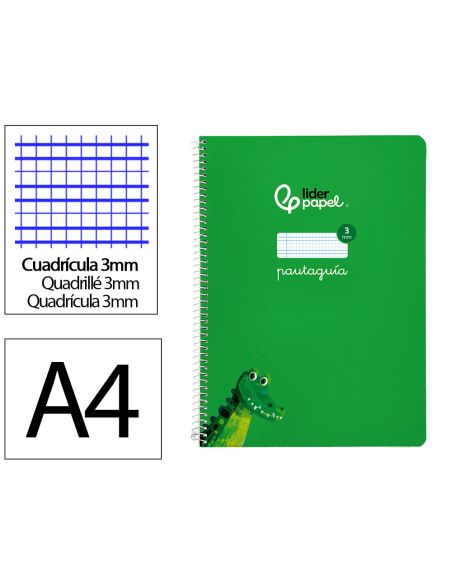 Cuaderno Espiral Liderpapel A4 Pautaguia Tapa Blanda 80H 75Gr Cuadro Pautado 3Mm Color Verde