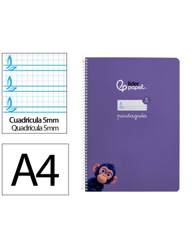 Cuaderno Espiral Liderpapel A4 Pautaguia Tapa Blanda 80H 75Gr Cuadro Pautado 5Mm Color Lila