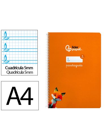 Cuaderno Espiral Liderpapel A4 Pautaguia Tapa Blanda 80H 75Gr Cuadro Pautado 5Mm Color Naranja