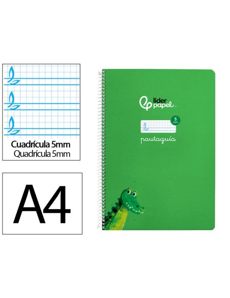 Cuaderno Espiral Liderpapel A4 Pautaguia Tapa Blanda 80H 75Gr Cuadro Pautado 5Mm Color Verde