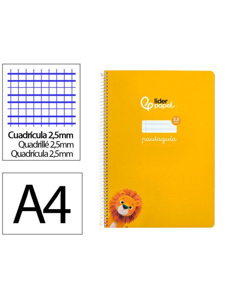 Cuaderno Espiral Liderpapel A4 A4 Pautaguia Tapa Dura 80H 90 Gr Cuadro Pautado 2,5 Mm Color Amarillo