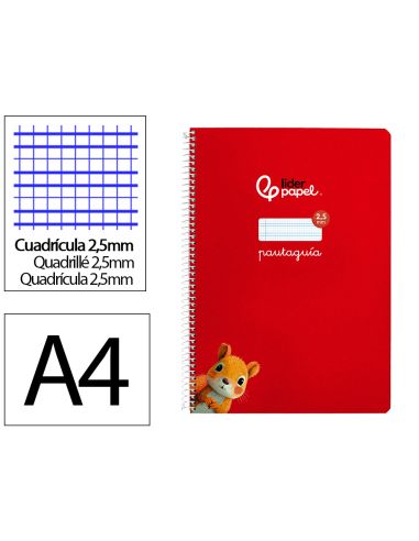 Cuaderno Espiral Liderpapel A4 Pautaguia Tapa Dura 80H 90 Gr Cuadro Pautado 2,5Mm Color Rojo