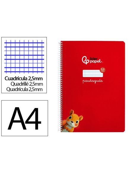Cuaderno Espiral Liderpapel A4 Pautaguia Tapa Dura 80H 90 Gr Cuadro Pautado 2,5Mm Color Rojo