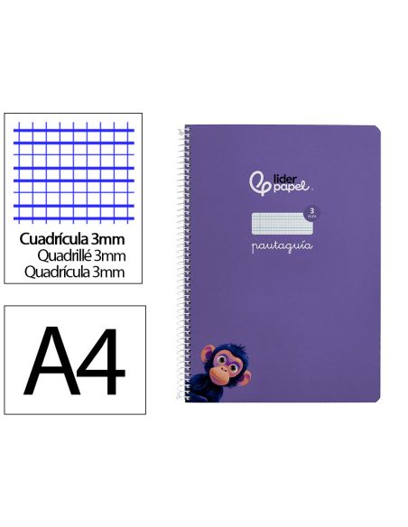 Cuaderno Espiral Liderpapel A4 Pautaguia Tapa Dura 80H 90 Gr Cuadro Pautado 3Mm Color Lila