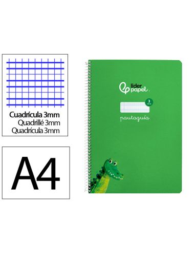 Cuaderno Espiral Liderpapel A4 Pautaguia Tapa Dura 80H 90 Gr Cuadro Pautado 3Mm Color Verde