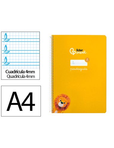 Cuaderno Espiral Liderpapel A4 Pautaguia Tapa Dura 80H 90Gr Cuadro Pautado 4Mm Color Amarillo
