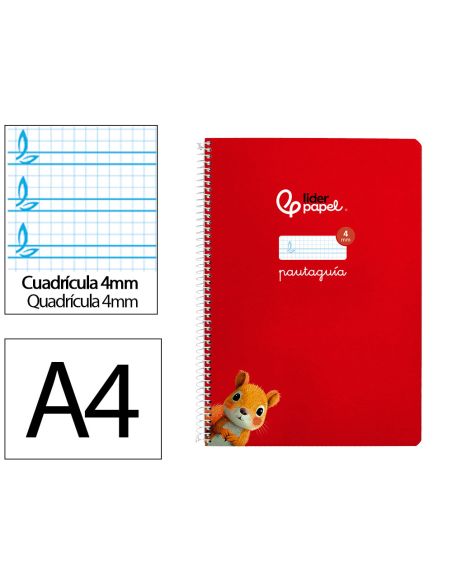 Cuaderno Espiral Liderpapel A4 Pautaguia Tapa Dura 80H 90Gr Cuadro Pautado 4Mm Color Rojo