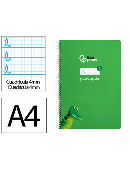 Cuaderno Espiral Liderpapel A4 Pautaguia Tapa Dura 80H 90Gr Cuadro Pautado 4Mm Color Verde