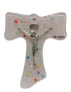 Cruz Cristal Cuerpo Metal 21Cm Color Rosa Claro