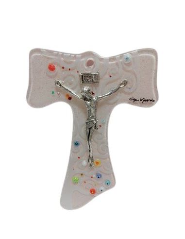 Cruz Cristal Cuerpo Metal 21Cm Color Rosa Claro