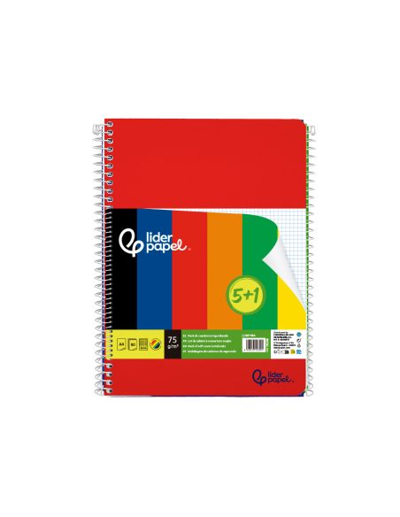 Cuaderno Espiral Liderpapel A4 Smart Tapa Blanda 80H 75Gr Cuadro 4 Mm Con Margen Pack 5+1 Colores Surtidos